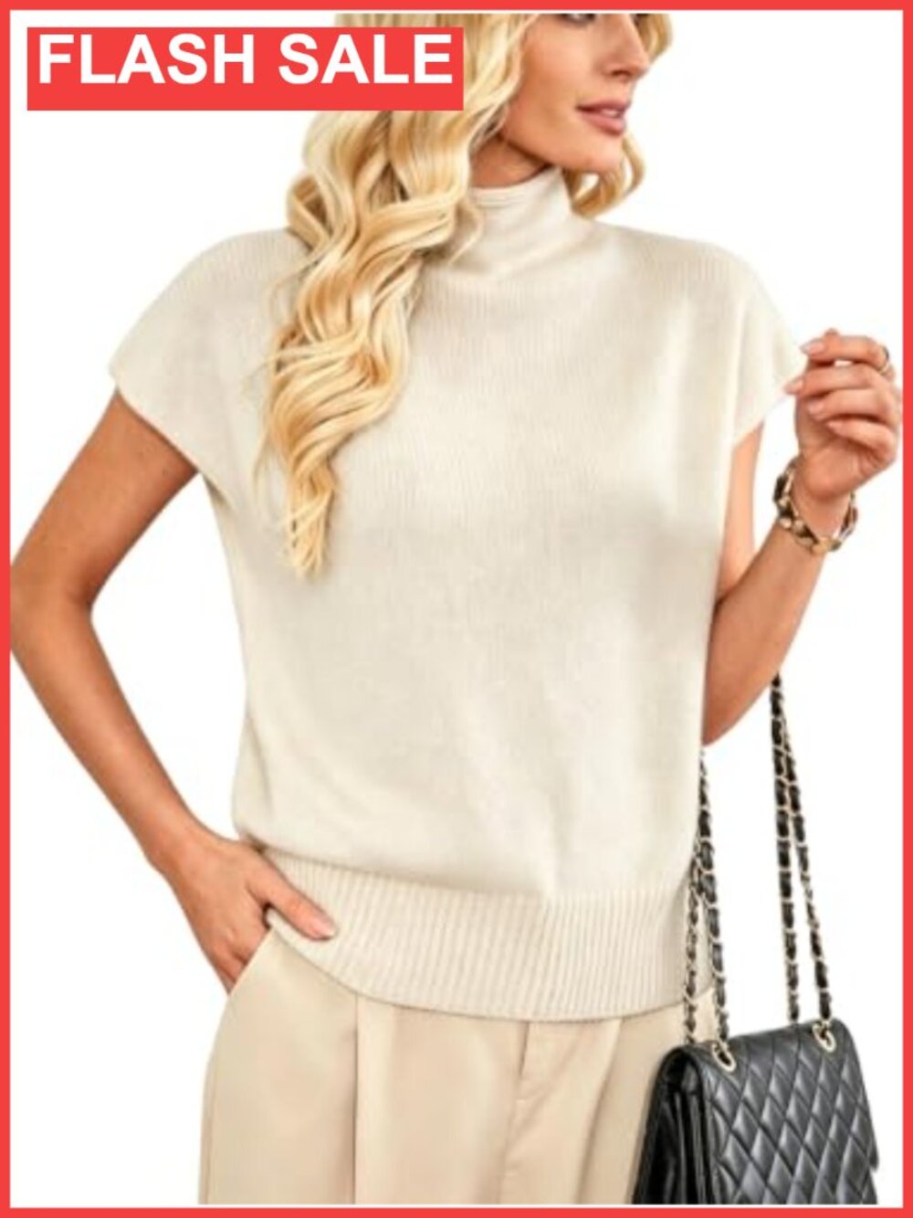 Mock Neck Short Sleeve Sweater Vest Dressy Casual Top